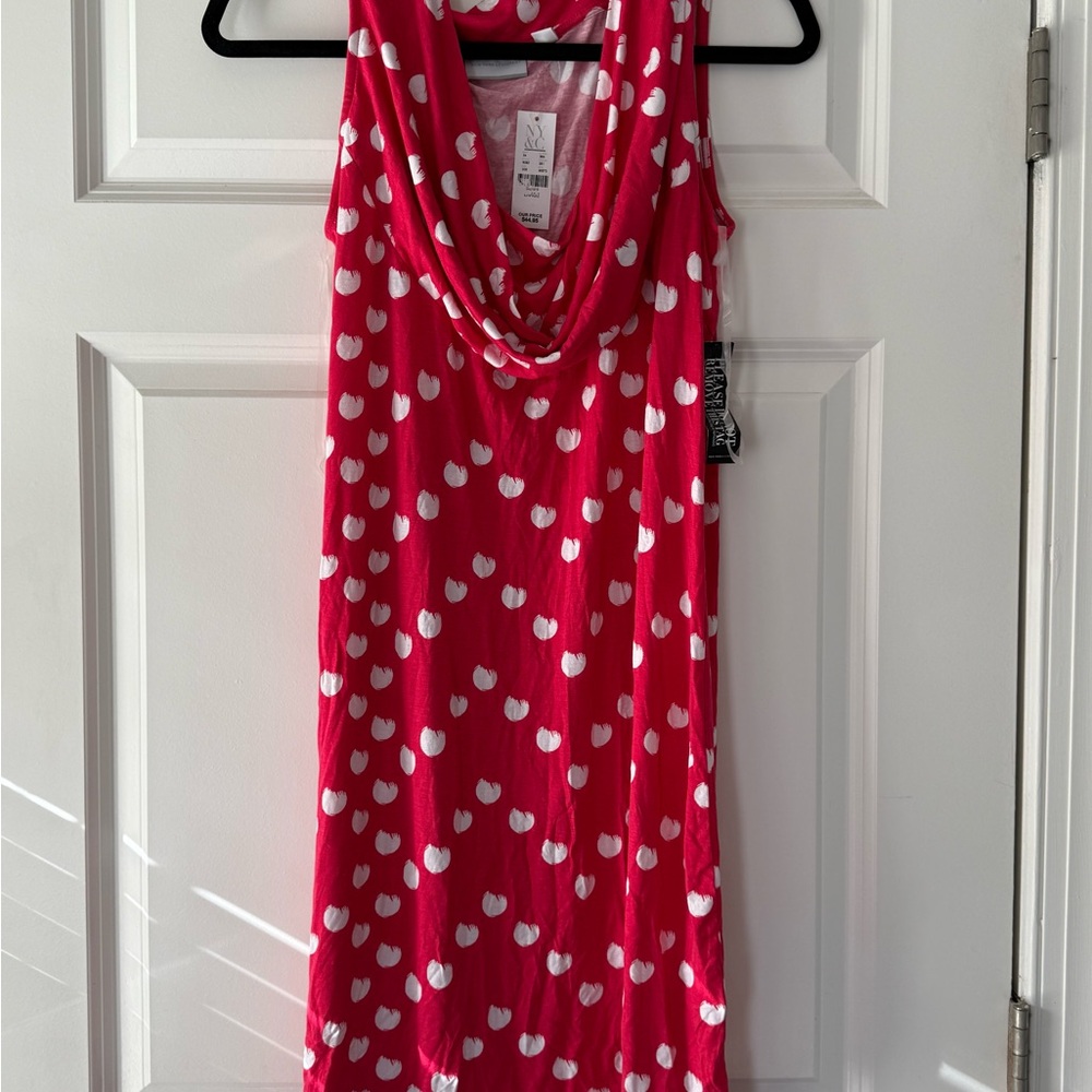 Pink Sleeveless Dress with White Spot Pattern
